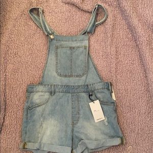 forever 21 high waisted distressed overalls
